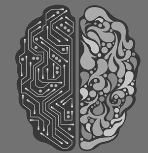 drawing of human/electronic brain